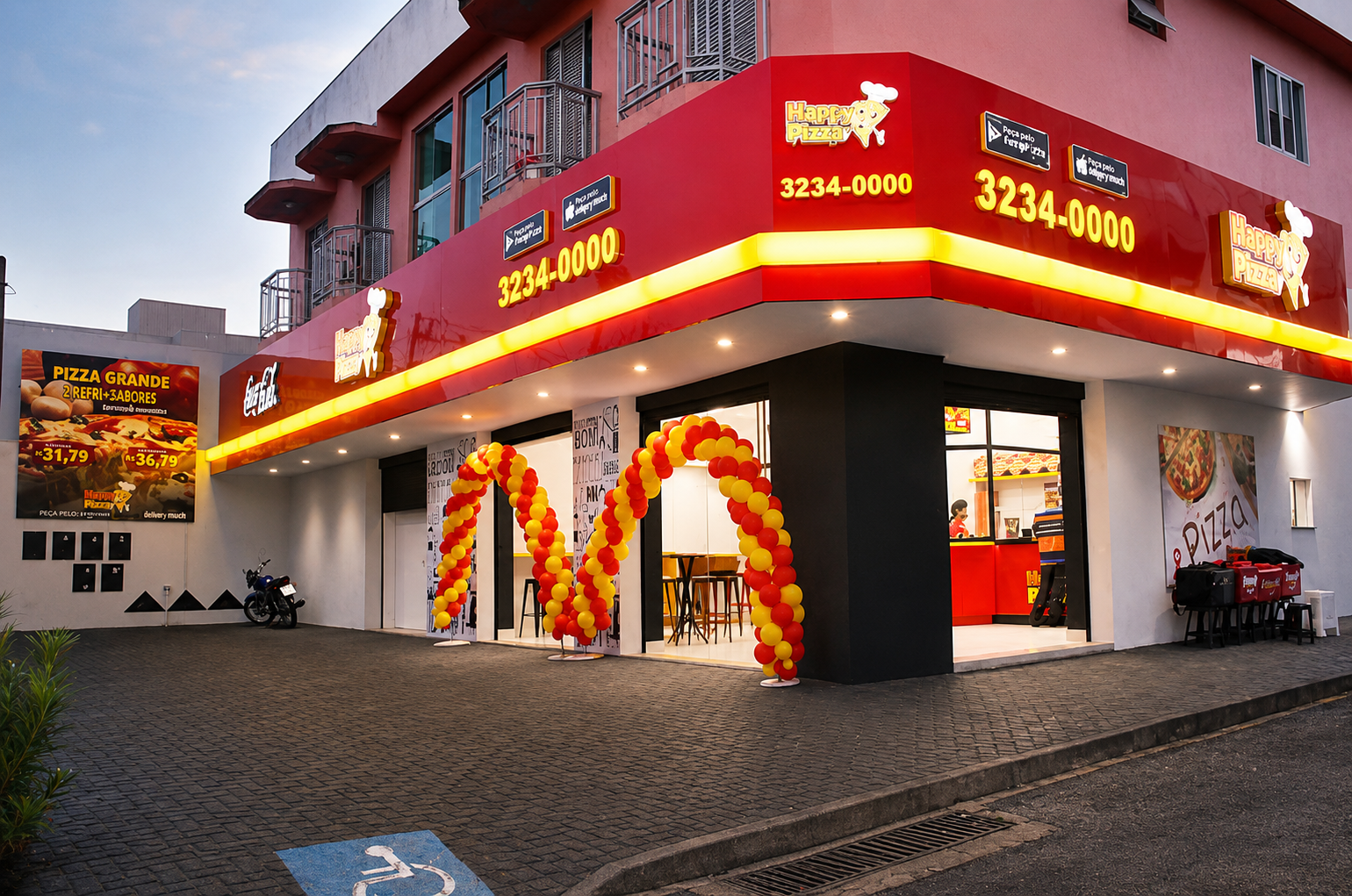 Fachada principal da Happy Pizza Santa Mônica em Uberlândia